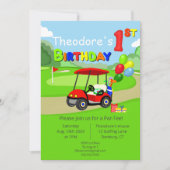 Schattigee 1e Verjaardag Rode Golfkar Jongen's Kaart (Voorkant)