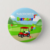 Schattigee 1e Verjaardag Rode Golfkar Jongen's Ronde Button 5,7 Cm (Voorkant)