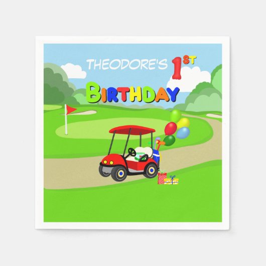 Schattigee 1e Verjaardag Rode Golfkar Jongen's Servet (Voorkant)