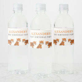 Schattigee 1e Verjaardag Wild One Tiger Waterfles Etiket