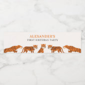 Schattigee 1e Verjaardag Wild One Tiger Waterfles Etiket (Enkel label)