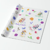 Schattigee 1e verjaardagsfeest bosdieren dansen cadeaupapier (Uitgerold)