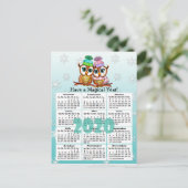 Schattigee 2020 grillige uilen minikalender briefkaart (Staand voorkant)