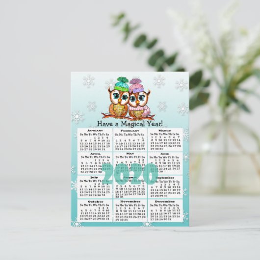 Schattigee 2020 grillige uilen minikalender briefkaart (Staand voorkant)