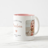 Schattigee 2-Foto Oma Modern Keepsake Roze Tweekleurige Koffiemok (Voorkant rechts)