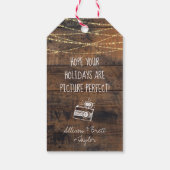 Schattigee 2-zijdige fotocamera verlicht rustiek h cadeaulabel (Achterkant)