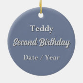Schattigee 2e Verjaardag Blue Teddy Bear Keepsake Keramisch Ornament (Achterkant)