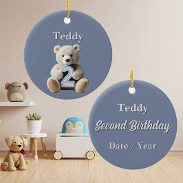 Schattigee 2e Verjaardag Blue Teddy Bear Keepsake Keramisch Ornament