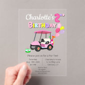 Schattigee 2e verjaardag Polka Dot Pink Girly Golf Acryl Uitnodigingen (Insitu (Draagbaar))
