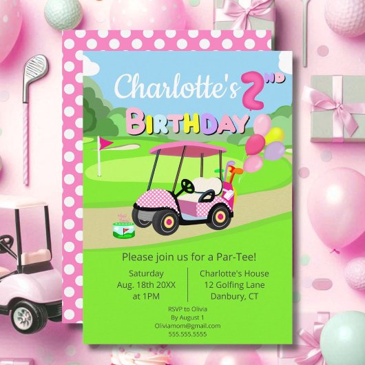 Schattigee 2e verjaardag Polka Dot Pink Girly Golf Kaart