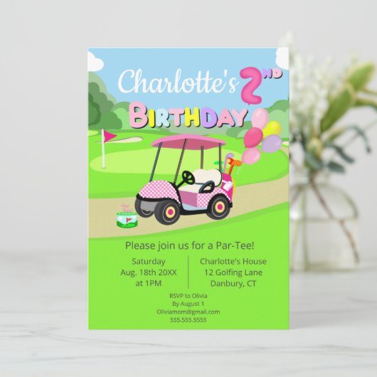 Schattigee 2e verjaardag Polka Dot Pink Girly Golf Kaart (Staand voorkant)