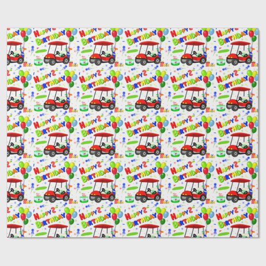 Schattigee 2e Verjaardag Rode Golfkar Jongen's Cadeaupapier (Vlak)