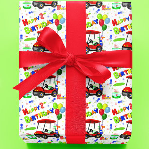 Schattigee 2e Verjaardag Rode Golfkar Jongen's Cadeaupapier