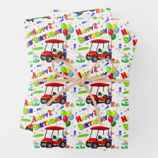 Schattigee 2e Verjaardag Rode Golfkar Jongen's Inpakpapier Vel (In situ)