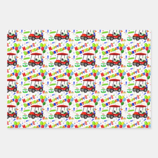 Schattigee 2e Verjaardag Rode Golfkar Jongen's Inpakpapier Vel (Voorkant)