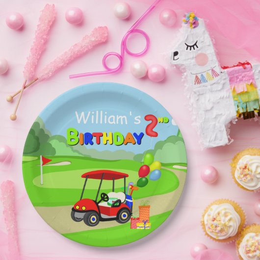 Schattigee 2e Verjaardag Rode Golfkar Jongen's Papieren Bordje (Feest)