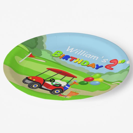 Schattigee 2e Verjaardag Rode Golfkar Jongen's Papieren Bordje (Gekanteld)