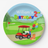 Schattigee 2e Verjaardag Rode Golfkar Jongen's Papieren Bordje (Voorkant)