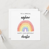 Schattigee 2e verjaardagskaart voor neefje kaart (Voorkant / Achterkant in situ)
