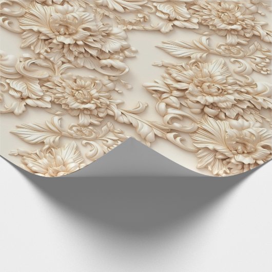 Schattigee 3-D Ivoor/Gouden Kerstbloemen Cadeaupapier (Hoek)