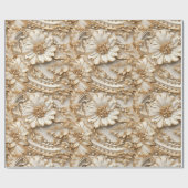 Schattigee 3-D Ivoor/Gouden Kerstbloemen Cadeaupapier (Vlak)