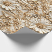 Schattigee 3-D Ivoor/Gouden Kerstbloemen Cadeaupapier (Hoek)