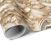 Schattigee 3-D Ivoor/Gouden Kerstbloemen Cadeaupapier (Rol Hoek)