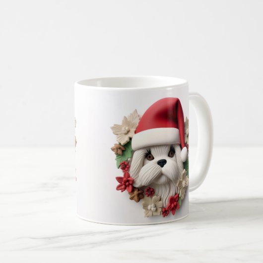 Schattigee 3-D Shih-tzu Dog Christmas Wrap Koffiemok (Voorkant rechts)