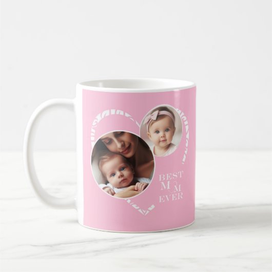 Schattigee 3-foto Roze & Wit Hart, "Beste moeder o Koffiemok (Links)