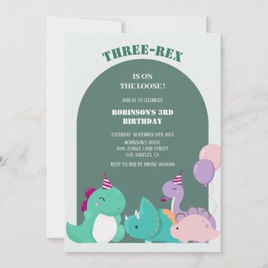 Schattigee 3-rex 3e Dinosaurus Verjaardag Kaart (Voorkant)