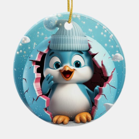 Schattigee 3D Pinguïn Xmas Keramisch Ornament (Voorkant)