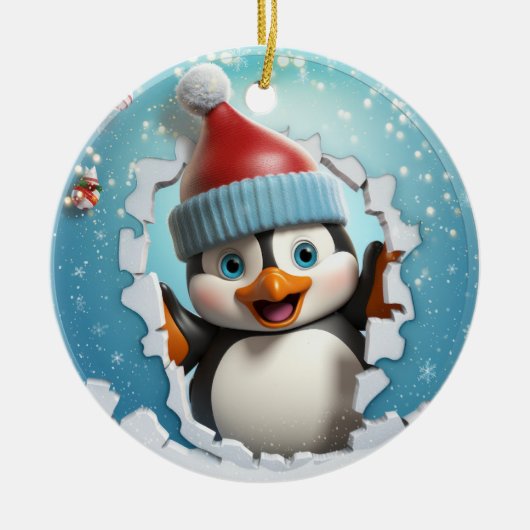 Schattigee 3D Pinguïn Xmas Keramisch Ornament (Voorkant)