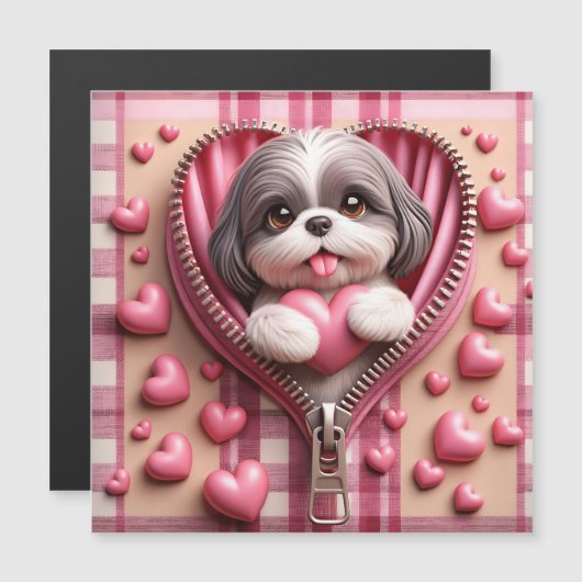 Schattigee 3D Puppy op een roze en witte achtergro (Voorkant / Achterkant)