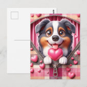 Schattigee 3D Puppy op een roze en witte achtergro Briefkaart (Voorkant / Achterkant)
