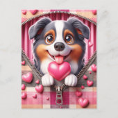 Schattigee 3D Puppy op een roze en witte achtergro Briefkaart (Voorkant)