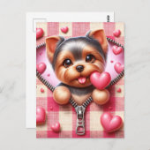 Schattigee 3D Puppy op een roze en witte achtergro Briefkaart (Voorkant / Achterkant)
