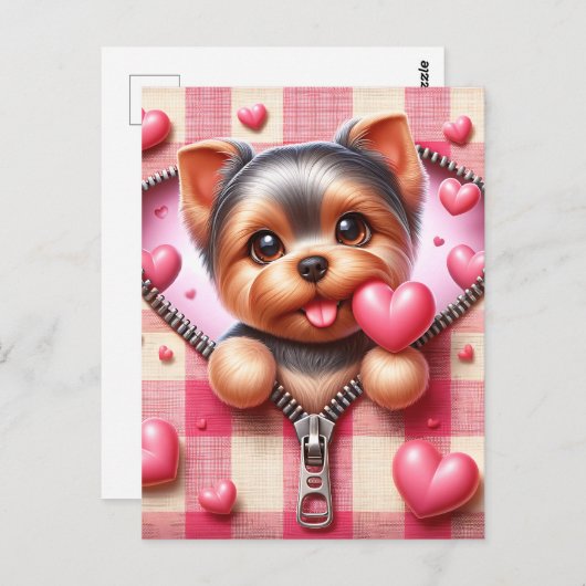 Schattigee 3D Puppy op een roze en witte achtergro Briefkaart (Voorkant / Achterkant)