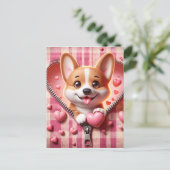 Schattigee 3D Puppy op een roze en witte achtergro Briefkaart (Staand voorkant)