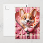 Schattigee 3D Puppy op een roze en witte achtergro Briefkaart (Voorkant / Achterkant)