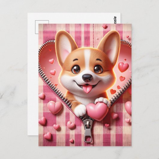Schattigee 3D Puppy op een roze en witte achtergro Briefkaart (Voorkant / Achterkant)
