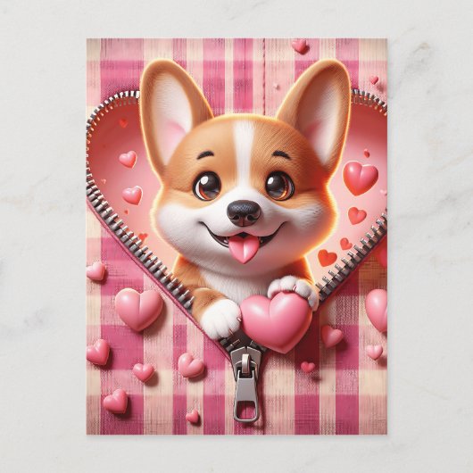 Schattigee 3D Puppy op een roze en witte achtergro Briefkaart (Voorkant)