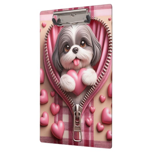 Schattigee 3D Puppy op een roze en witte achtergro Klembord (Links)