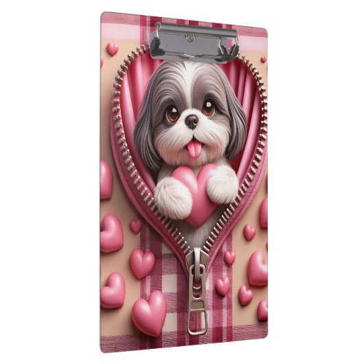 Schattigee 3D Puppy op een roze en witte achtergro Klembord (Rechts)
