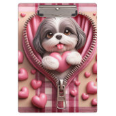 Schattigee 3D Puppy op een roze en witte achtergro Klembord (Voorkant)