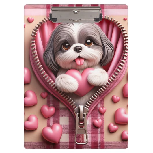Schattigee 3D Puppy op een roze en witte achtergro Klembord (Voorkant)