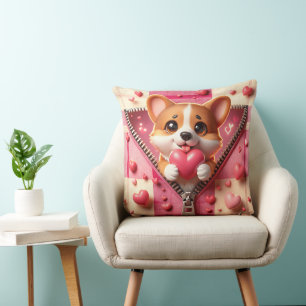 Schattigee 3D Puppy op een roze en witte achtergro Kussen