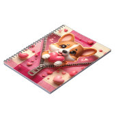 Schattigee 3D Puppy op een roze en witte achtergro Notitieboek (Linkerzijde)