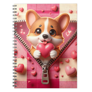 Schattigee 3D Puppy op een roze en witte achtergro Notitieboek