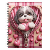Schattigee 3D Puppy op een roze en witte achtergro Notitieboek (Voorkant)