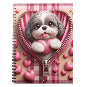 Schattigee 3D Puppy op een roze en witte achtergro Notitieboek